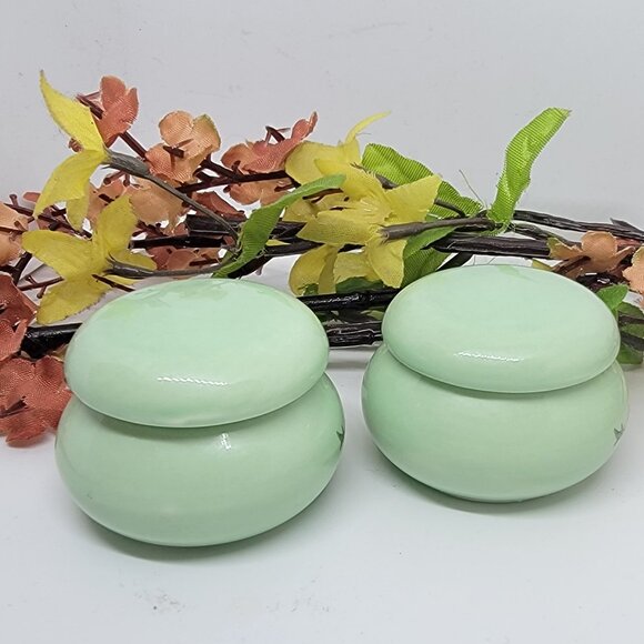 Two Tiny Asian Floral Candle Jars in Light Green and Floral Scented - NEW - Picture 3 of 4